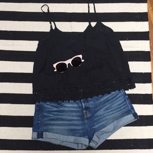 Coachella Top! Black Crop Top w Lace xs super cute